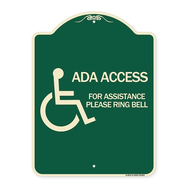 Signmission ADA Access for Assistance Ring Bell W/ New Isa Heavy-Gauge Aluminum Sign, 24" H, G-1824-24352 A-DES-G-1824-24352 - main